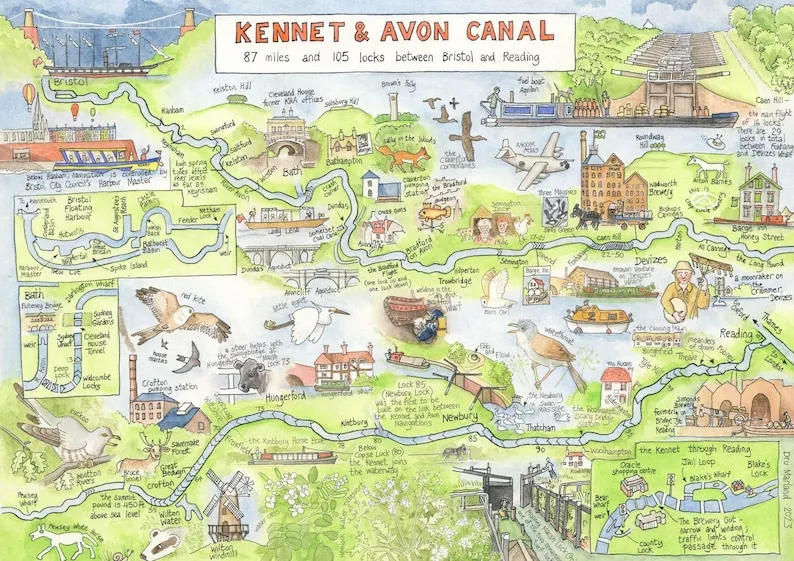 Kennet and Avon Canal route map from Trowbridge towards Bath